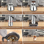6 Cup Stovetop Espresso Maker Stainless Steel Moka Pot Stove Top Percolator Italian Coffee Makers Capable Mocha Greca Machine Cafe Classic Induction Cookers for Home and Camping 300ml 10oz