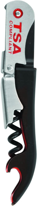 True Jetsetter TSA Compliant Double Hinged Waiters Corkscrew Wine Opener, Durable Stainless Steel with Built-in Bottle Opener and Foil Cutter for Travel, Outdoor Adventures, Home Bar, Set of 1, Black