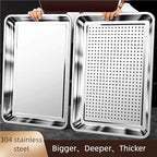 2-Pack 23.5"x15.5" Extra Large Heavy Duty Commercial Grade 304 Stainless Steel Baking Pan Set, Non-Toxic Deep Sheet Pan, 1 Solid & 1 Perforated Pans for Roasting, Defrosting, Draining, Cooling