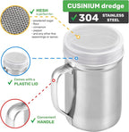 CUSINIUM Large Powdered Sugar Shaker Duster - With Handle - Cinnamon Shaker For Coffee Bar- Fine Mesh Dredge - 14 ounce | Style: Fine