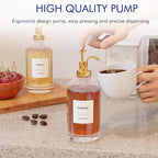 16.9 oz (500 ml) Coffee Syrup Dispenser Set - 2 Glass Bottles with Gold Pumper and Syrup Labels - Precise Dispensing and Stylish Addition to Coffee Shop, Cafe or Home Bar