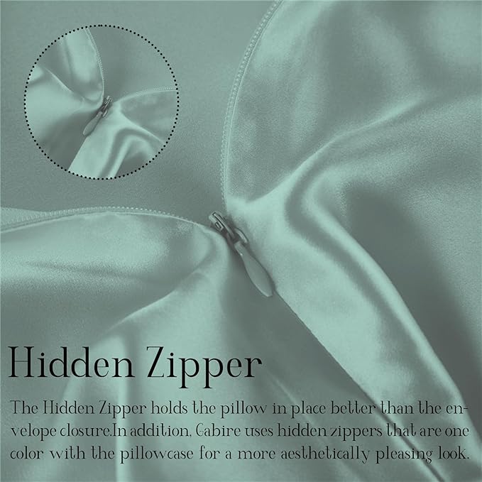 Mulberry Silk Pillowcases Set of 2, Both Sides Real Silk Pillowcase for Hair and Skin Prevent Acne Organic Silk Pillow Cases 2 Pack with Hidden Zipper, Sage Green, Standard (20"×26")