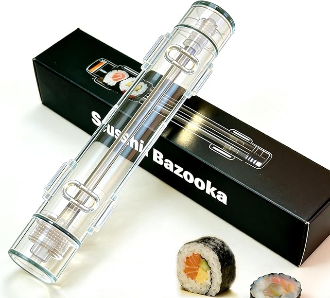 Clear Sushi Bazooka – Easy Sushi Making Kit for Beginners & Professionals | DIY Sushi Maker mold for Perfect Rolls at Home | Fun Japanese Cooking Gadget for Family, Parties & Gift