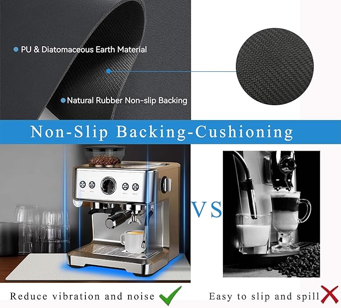 Coffee Mat for Countertops ,Coffee Bar Accessories Fit Under Coffee Maker Espresso Machine, Absorbent Hide Stain Rubber Mat for Countertop ,Dish Drying Mat for Kitchen Counter (Light Gray, 12"x19")