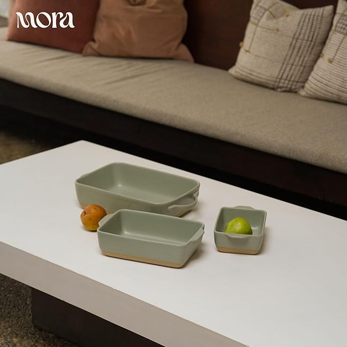 Mora Ceramic Set of 2 Baking Dishes For Casserole, Banana Bread, Brownies, Broiling, Roasting, and Baking. 7x11 in and Loaf Pans - Porcelain Serving Bakeware from Oven to Table. Freezer Safe - Thyme