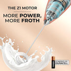 Zulay Kitchen Handheld Milk Frother with Duracell AA Batteries – Ultra Fast Electric Mixer & Foam Maker, Easy-Clean Drink Mixer for Coffee & More Peach n Cream