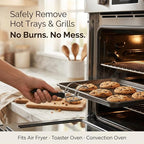 2 Pcs Air Fryer Convection Toaster Oven Tray Extractor, Oven Rack Pull Tool, Grills Extractor Clip with Ergonomic Handle, Heat Resistant Oven Tray Handle for Quickly Removing Trays and Grills