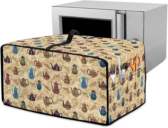 Coffee Kettle Print Toaster Oven Dust Cover, Fingerprint Protectors and Greasy Protection Machine Washable Universal Toaster Oven Protector for Kitchen, (Small-14.5*18.46*9 inches)
