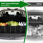 SpaceWhisper Reusable Grocery Bags with Long Handles [4 Pack] - Multipurpose Large Shopping Bags for Groceries, Foldable Grocery Totes Resist Water & Stains for Kitchen, Car Trunk, Picnic (Black)