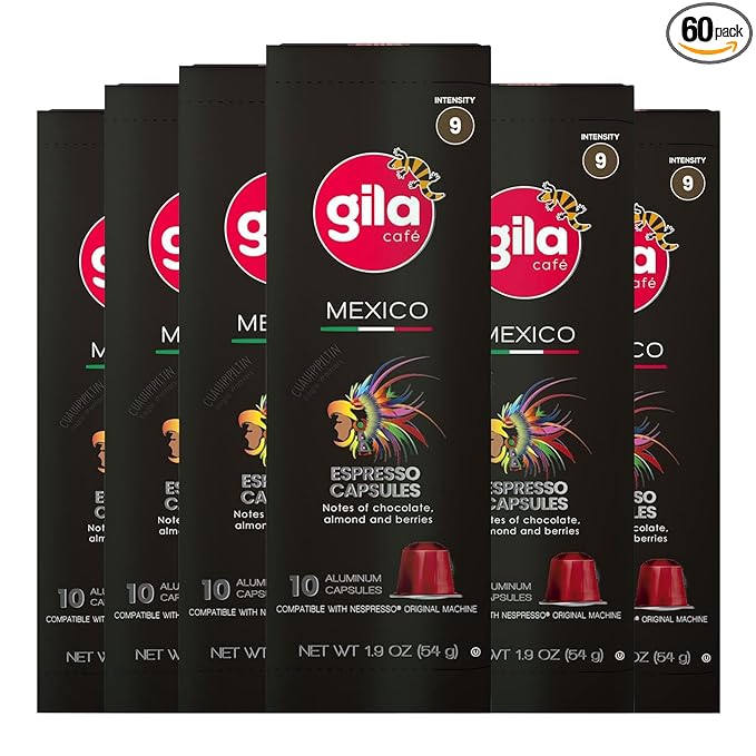 GILA Café Mexico Aluminum Coffee Capsules – Dark Roast Espresso Pods Compatible with Nespresso Original Machines – 100% Mexican Arabica Coffee, Chocolate & Nut Flavor Notes, 60 Count