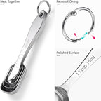 U-Taste Narrow Square Measuring Spoons: 18/8 Stainless Steel Kitchen Measure Teaspoon Tablespoon with Leveler, Polygon Rectangular Metal Jar Scoop for Baking Cooking, Coffee, Spice, Powder (Set of 7)