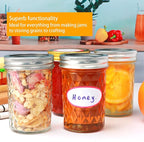 8oz Mason Jars,Canning Jars,Jam Jars for Jelly,Honey,Wedding Favors, Food Storage for Kitchen & DIY Gifts,with Lables,Pen and Sponge Brush,Set of 8