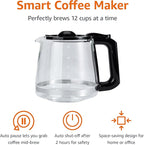 Amazon Basics Programmable 12 Cup Drip Coffee Maker with Glass Coffee Pot (1.9 Qt), Auto Shut-off, Touch Screen, Auto Pause, Removable Filter Basket, Black & Silver