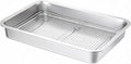 Stainless Steel Sturdy Roasting Pan with Cooling Rack – Oven, Toaster & Grill Safe, Deep Edge, Smooth Finish, Dishwasher Safe – Perfect for Turkey, Chicken, BBQ (17.5x13.6x2.8in)