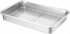 Stainless Steel Sturdy Roasting Pan with Cooling Rack – Oven, Toaster & Grill Safe, Deep Edge, Smooth Finish, Dishwasher Safe – Perfect for Turkey, Chicken, BBQ (17.5x13.6x2.8in)