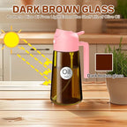 YARRAMATE 2Pcs 16oz/470ml Dark Brown Oil Sprayer for Cooking with Stickers, Food-grade Premium 2 in 1 Olive Oil Dispenser Bottle for Kitchen Gadgets, Air Fryer, Salad, Frying, BBQ (Pink&Black)