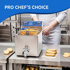TOPKITCH 6.3Qt Electric Fryer with Oil Drain,30 Minutes Timer,Stretch forming oil tank,Lid and Solid Wire Mesh Basket,Light Duty Commercial Electric Countertop Deep Fryers-120V,1800W
