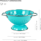 Reston Lloyd, 1 Quart Powder Coated Steel Kitchen Strainer Basket for draining Pasta, Vegetable and Fruit, Chrome Handles and Wide Stable Base, Aqua-Blue