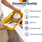 Extendable Sink Colander Strainer Basket - Wash Vegetables and Fruits, Drain Cooked Pasta and Dry Dishes - Adjustable Over the Sink Colander Collapsible Drainer Basket - Yellow