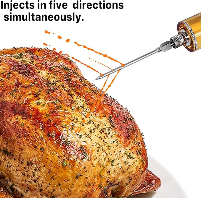 Meat Injector Syringe - 3 Marinade Injector Needles for BBQ Grill, Premium Portable Turkey Injector kit for Smoker,Marinades Injectors for Meats With 1oz Large Capacity 1 Brush Easy to Use & Clean Red