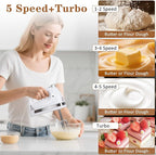 450W Electric Hand Mixer, 5-Speed Handheld Mixer with Storage Case, Turbo & Eject Button, Includes 2 Beaters & 2 Dough Hooks for Baking, Cake, Egg, Cream (White)