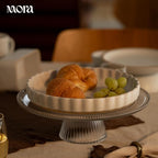 MORA Ceramic Tart Pan, 9.5 Inch Large Porcelain Baking Dish for Tarts, Quiche, Pie, Flan etc. Fluted Ruffled Edge, Oven, Microwave, Freezer, and Dishwasher safe - Great Gift For Bakers - Oat