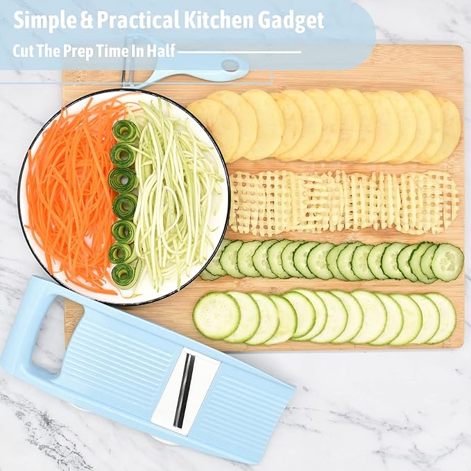 NACOLUS 5 in 1 Mandoline Slicer for Kitchen, Vegetable Slicer Multi Blade Potato Chip, Veggie shredder, Vegetable Cutter, Julienne Shredder and peeler For Small Job In Kitchen Blue