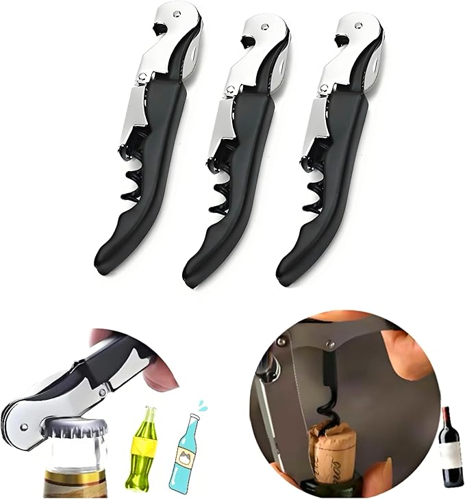 3 Sets Multi-function Wine Bottle Openers/Beer Bottle Openers, Professional Waiter Corkscrew Wine Openers(Black)