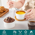 vancasso 6 oz Ramekins with Lid, Porcelain Creme Brulee Souffle Dishes, White Pudding Custard Cups Ramiken for Baking, Dishwasher and Oven Safe, Set of 6