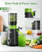 ECOSELF Juicer Machines - Wide Mouth Feed Chute For Fruits and Leafy Greens - Juice Extractor Machine With Self Feeding & Hands-Free Design For Family - Cold Press Juicer Easy to Clean（With Brush）