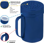 CUSINIUM 14oz Navy Blue Stainless Steel Salt Pepper Dredge Shakers - With Plastic Cap - With Handle - Pack of 2