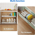 Mustorn Pots and Pans Organizer Under Cabinet, 22" Expandable Food Storage Container Lid Organizers with 9 Adjustable Dividers Pot and Pan Lid Holders Rack Inside Cabinet/Countertop(1 Pack, White)