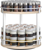 YATINEY Lazy Susan Organizer, Rotating Spice Rack, 2 Tier Spice Turntable Organizer, Industrial Turntable Spice Holder, for Kitchen Countertop, Compact and Versatile, White and Light Oak SR22WG