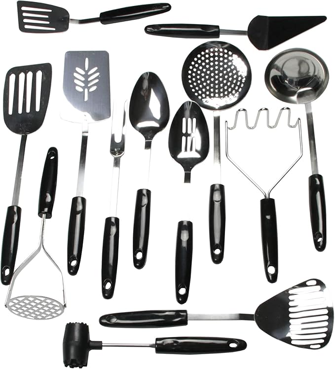 Chef Craft Select Slotted Spoon, 12.75 inches, Stainless Steel/Black (Pack of 2)