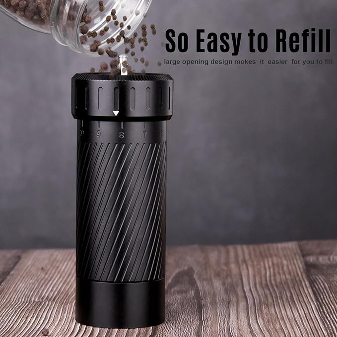 Pepper Mill, Homnoble High Output Pepper Grinder Professional Grade Heavy Duty Pepper Mill, Manual Aluminum Refillable Pepper Grinder with Upgrade Adjustable Coarseness Design