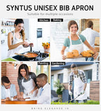 Syntus Apron for Men Women, Adjustable Cooking Kitchen Chef Aprons with 2 Pockets, Cotton/Polycotton/Polyester