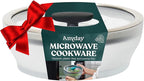 Anyday 4-Cup Microwave Cookware & Glass Container with Glass Lid, Plastic-Free Shallow Food Storage | Stackable Airtight Steamer with Vented Lid for Microwave-Safe Reheating, Steaming Vegetables