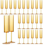 24 PCS Amber Champagne Flutes Plastic 5.4 Oz Acrylic Champagne Glasses Mimosa Flutes Glass Colored Sparkling Wine Glass Reusable Amber Toasting Glasses for Weddings Party Bar Birthday Use