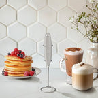 Zulay Kitchen Powerful Milk Frother Wand With 4 AA Duracell Batteries - Ultra Fast Handheld Drink Mixer - Electric Whisk Foam Maker for Coffee, Lattes, Cappuccino, Matcha & Creamer - Light Gray
