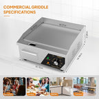 Bonnlo 14 Inch 1500W Commercial Griddle with Stainless Steel Countertop, Flat Griddle, 122-572℉ Adjustable Temp Control of Electric Flat Top Grill for Cheese 、Steak and Egg Indoor and Restaurant