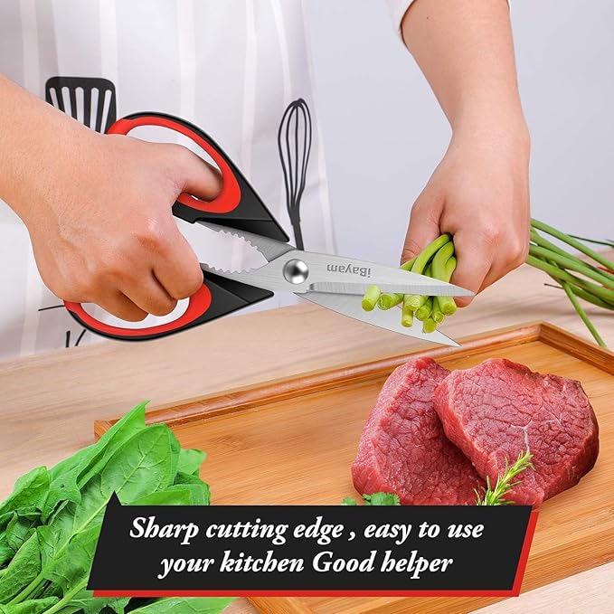 iBayam 3-Pack 8.5"Kitchen Scissors All Purpose Heavy Duty with Protective Sheath, Soft Grip Comfort Handle, Dishwasher Safe Kitchen Utensils Gadgets Set, Stainless Cooking Meat Poultry Food Shears