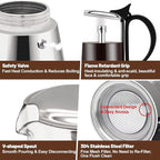 4 Cup Glass Transparent Moka Pot Stainless Steel Uncoated Stovetop Espresso Maker Italian Coffee Makers Mocha Greca Machine Cafe Classic Induction Cookers for Home Camping 220ml