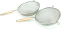 Huji Stainless Steel Fine 8" Double Mesh Food Strainer Colander Sieve Sifter with Wooden Handle for Kitchen Rice Pasta Noodles (2 Pack)