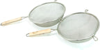 Huji Stainless Steel Fine 8" Double Mesh Food Strainer Colander Sieve Sifter with Wooden Handle for Kitchen Rice Pasta Noodles (2 Pack)