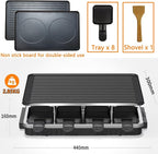 Indoor Grill Table Smokeless Portable Griddle Raclette Grill Nonstick with 8 Cheese Maker Pans Temperature Control & Dishwasher Safe 1300W Ideal for Parties and Family Fun
