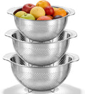 3 Pcs Stainless Steel Colander Strainer Set, Stainless Steel Strainer, Kitchen Gadget Food-Strainer Basket with Handle, Strainers and Colanders, Pasta-Strainer for Vegetable Cooking(2QT, 3QT, 5QT)