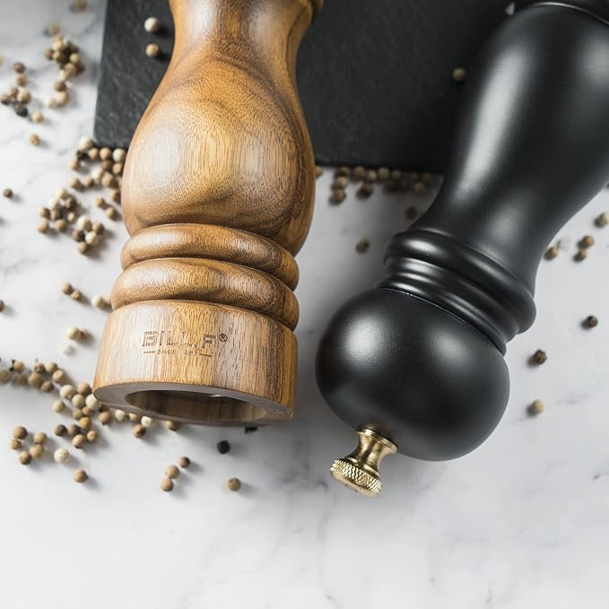 BILL.F Salt and Pepper Grinder Wooden Black Pepper Mill Grinder Salt Pepper Shakers Set of 2 with Adjustable Ceramic Rotor- 7 Inch