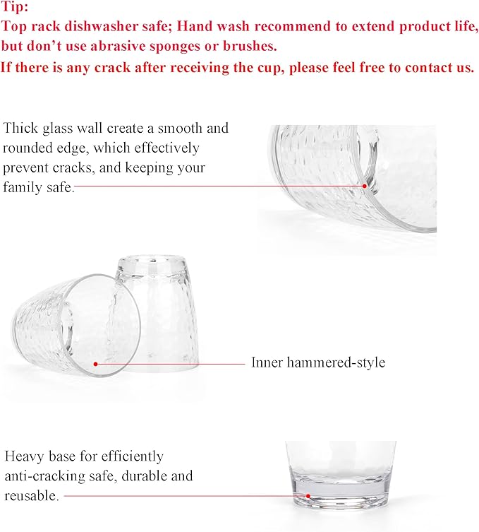 KOXIN-KARLU Hammered 15-ounce and 26-ounce Plastic Tumbler Acrylic Glasses, set of 8 Clear