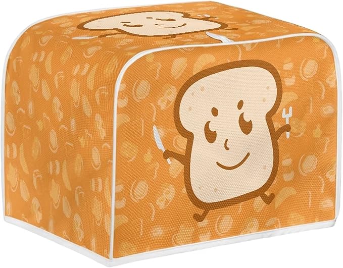 JEOCODY 2 Slice Toaster Cover With Cute Butter Bread Print - Quilted Fabric Dust-Proof and Fingerprint Protection for Kitchen Small Appliance
