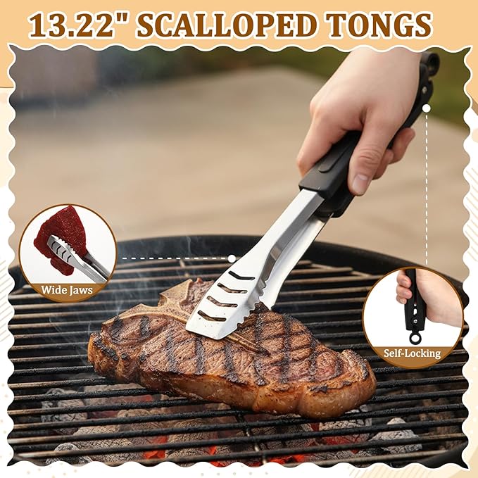 Sliner 6 Pack Grill Spatula and Tongs Set Heavy Duty Grilling Tools - Stainless Steel Spatula & Tongs for Outdoor Camping, Backyard Grilling BBQ Tools with Non-Slip Handle Utensils Gifts for Men